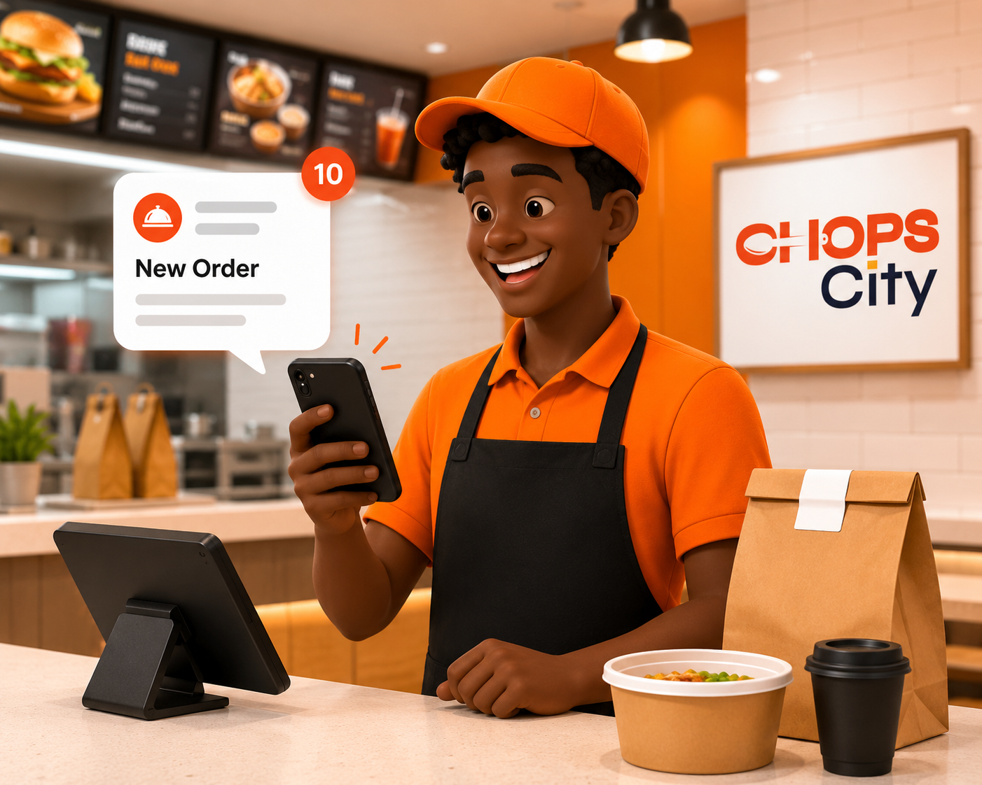 Vendor managing orders on their phone